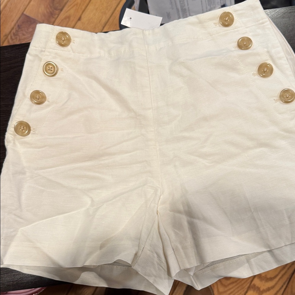 Zara High Waist Cream Shorts with Button Accents